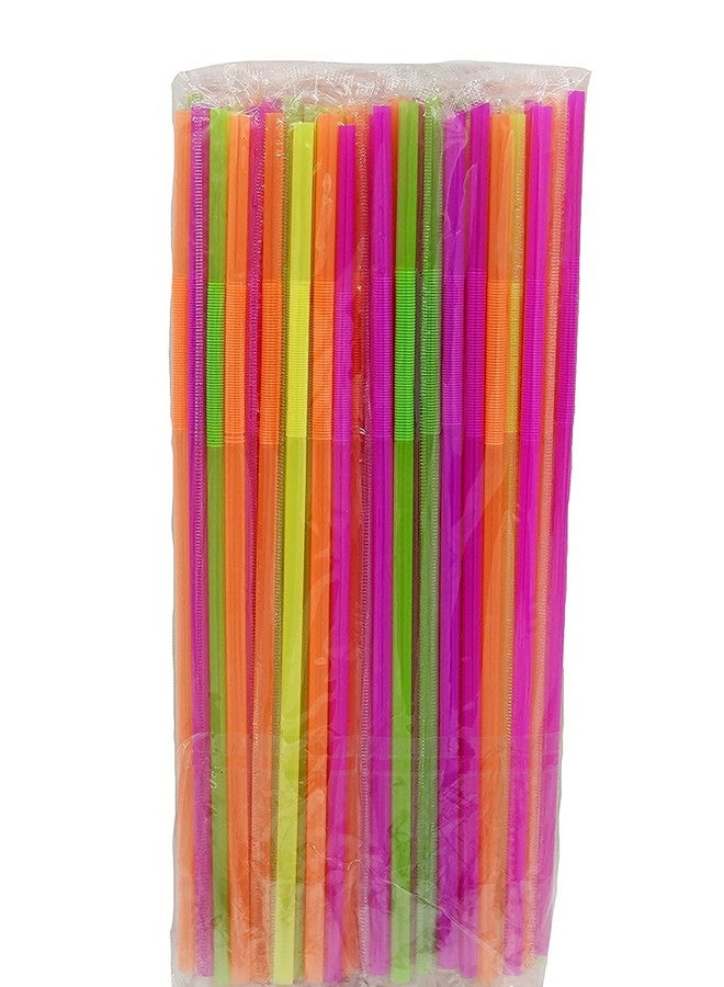 Concession Essentials Assorted Concession Essentials Artistic Flexible 10inch Wrapped Plastic Straws - 200ct Bendable Neon Wrapped Color Straws (Pack of 200) - Image 1